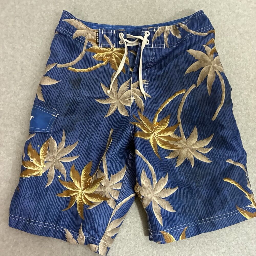 RS Surf Board Shorts Mens 28 Blue Hawaiian Palm Tree Swim Trunks Beach Surf